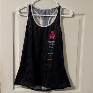 Curad Black Racerback Tank Top with Pink Skull